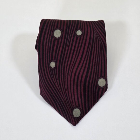 Alan Cherry San Babila Silk Tie Wine Black W/Beige Circles Italy VTG W 3.5 L 56" - Picture 14 of 14